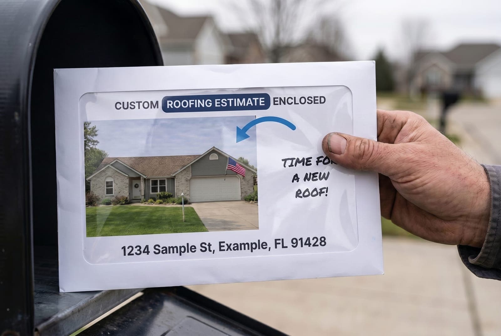A homeowner pulling the Bid Mailers envelope out of their mailbox