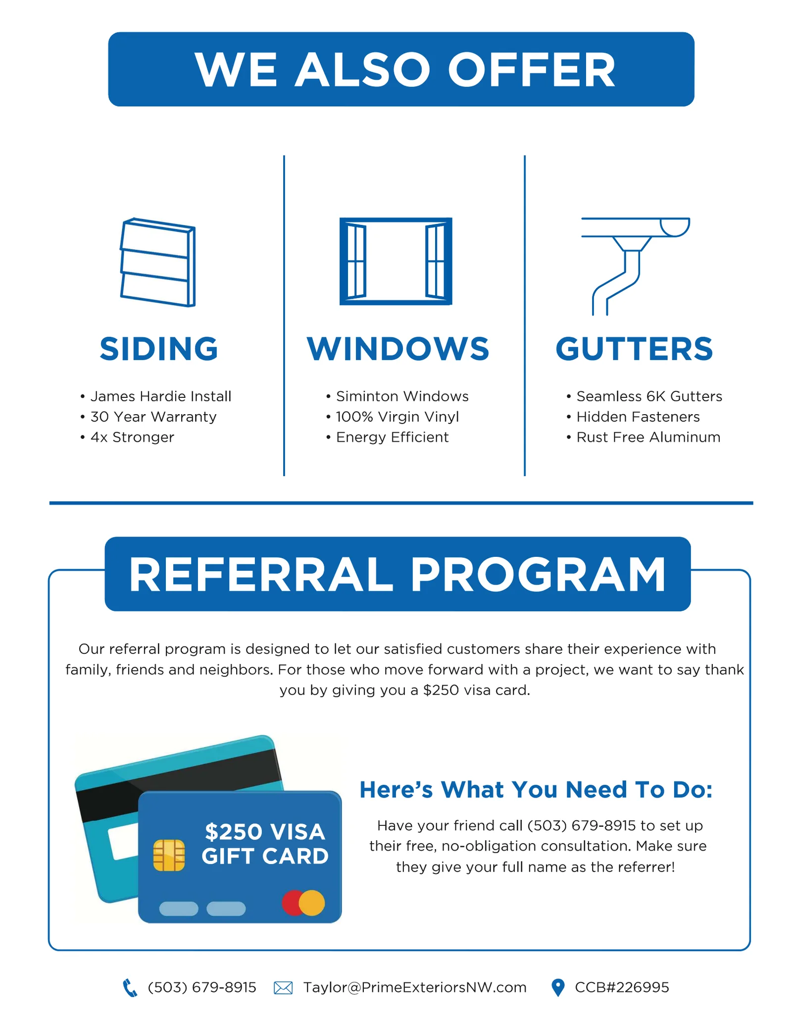 Sample mailer page 5: cross-sell services and referral program